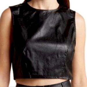 NSR Black Faux Leather-Look Crop Top Size M